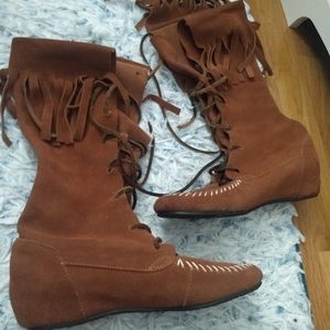 NYLA frilled mid calf boots